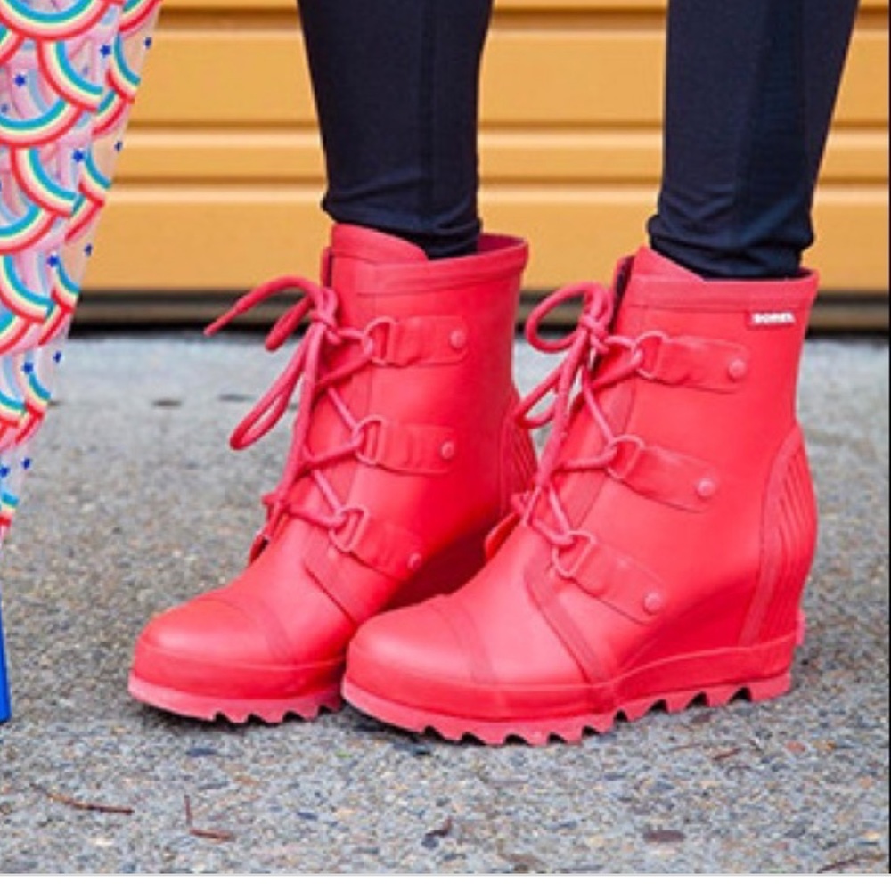 NEW Sorel - Joan Rain Wedge red Women's Rain Boots